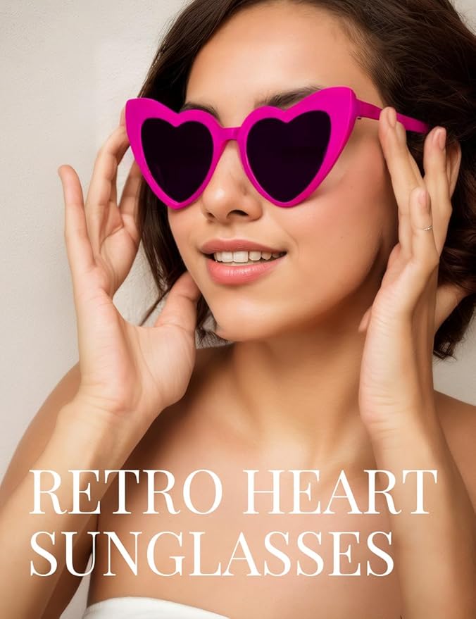 8 Pack Heart Sunglasses Vintage Cat Eye Heart Glasses Retro Bachelorette Bride Sunglasses Bulk for Women