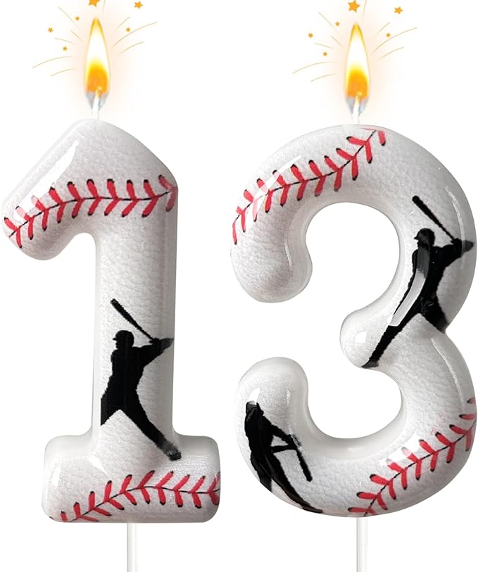 Baseball Birthday Number Candle, Number 13 Candles for Cake Topper, Ideal Birthday Parties Cake Decor, Wedding Anniversary and Other Celebrations (Candle 13)