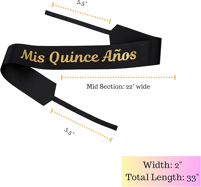 Set of 12 Bouquet Banner Grosgrain Ribbon Tie Wrap Printed Sash Florist Bulk Supply for Floral Arrangements (BLACK - MIS QUINCE ANOS)