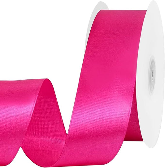 woric Hot Pink Ribbon 1 1/2 Inch 60 Yards Pink Bows Decor Satin Ribbon for Mothers Day Flower Bouquet Gift Wrapping Bows Crafts Wedding Holiday Decorations