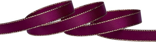 3/8" Double Face Satin Ribbon with Gold Edge 25 Yards (275-Wine), Set for Gift Wrapping, Party Decor, Wedding and Craft
