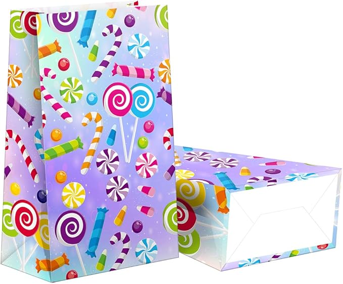Candyland Goodie Bags-24 Pcs Candy Party Favors Bags with Stickers, Candy land Goody Gift Treat Bags Candyland Themed Birthday Party Supplies