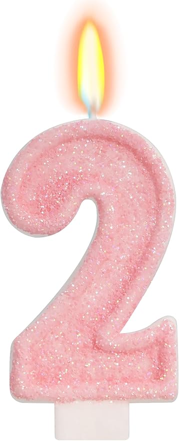 Pink Birthday Candles - Number 2 Candle for 2nd Birthday Decorations for Girl, Two Sweet Ice Cream Party Decorations for Girls