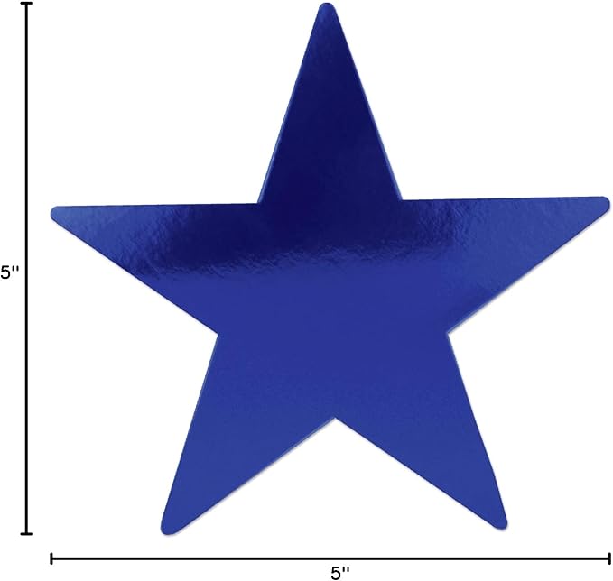 Beistle 72-Pack Foil Blue Star Cutouts, Patriotic Party Decorations for Festive Occasions, Celebrations, & Events, Starry Theme Decor for Wall & Table, 5”