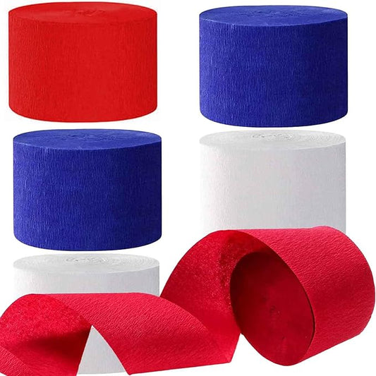We Moment Blue and Red White Crepe Paper Streamers Party Streamer 1.8 Inch Widening 6 Rolls,Blue and Red White Party Decorations Streamer 82 feet per roll for Birthday Wedding Party Decorations