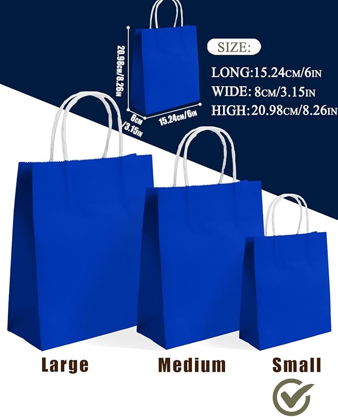qiqee 24PCS Small Gift Bag with Handles Bulk 8.3"x6"x3" Gift Bags Diamond Blue Bags Multiple Uses (Small Size)