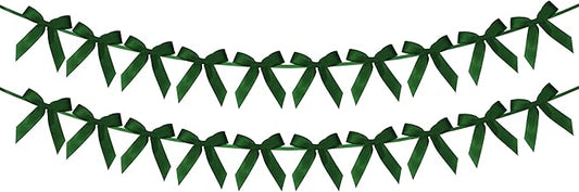 2pcs Hunter Green Bow Garland Banner - 8.3 Feet Coquette Ribbon Bow Decorations for Baby Shower, Birthday Party, Bridal Shower Decor (Hunter Green)