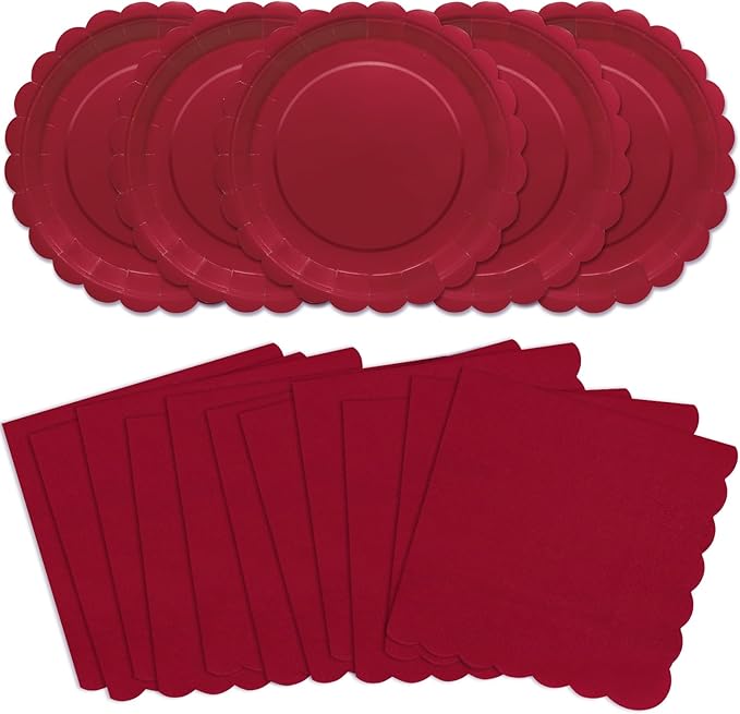 100pcs Red Paper Plates Napkins - Red Disposable Party Tableware Set for Birthdays Bridal Shower Baby Shower Graduation (Serves 50)