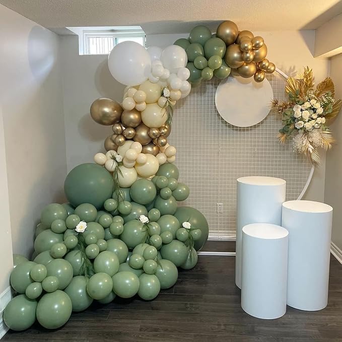 Sage Green Gold Balloon Arch Kit, Sage Green Sand White Beige Metallic Gold Balloons Garland Kit for Bridal Shower Birthday Wedding Jungle Safari Party Decor...