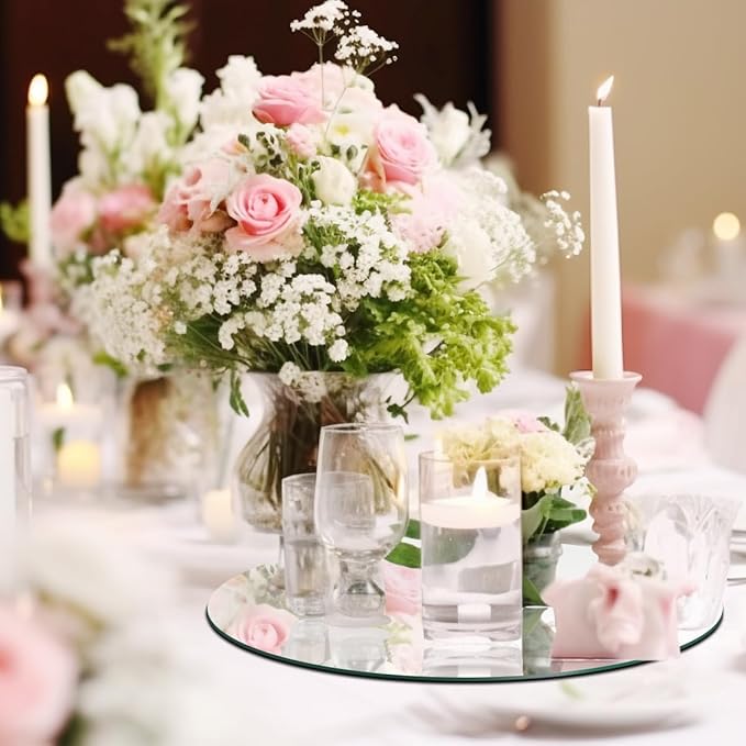 14PCS 6" Small Round Mirrors for Centerpieces for Tables Acrylic Wall Mirror 8" Circle Mirror Candle Mirrors Tray for Craft DIY Centerpieces Wedding Christmas Decorations