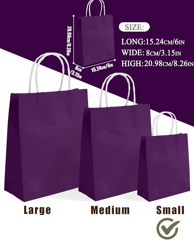 qiqee 24PCS Small Gift Bag with Handles Bulk 8.3"x6"x3" Gift Bags Cardamom Purple Bags Multiple Uses (Small Size)