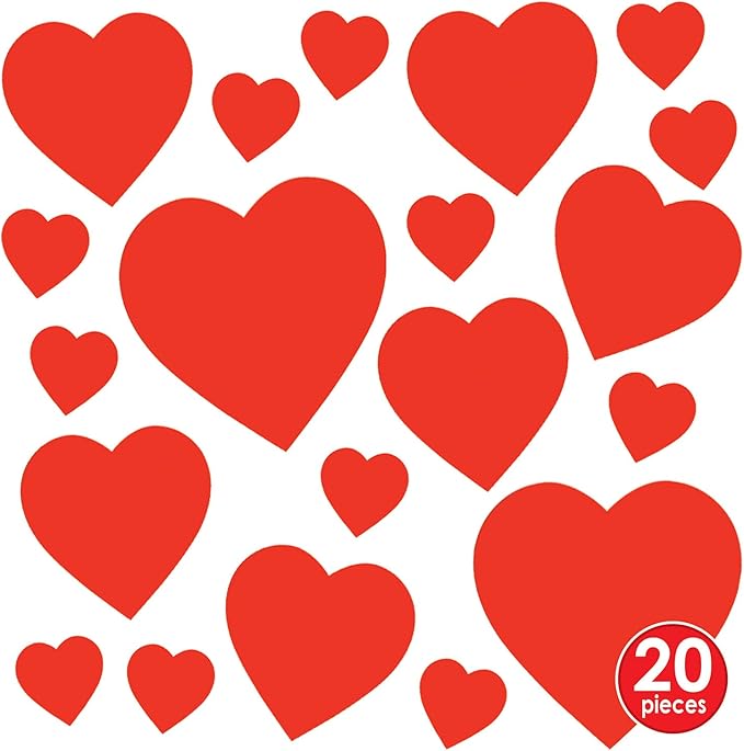 Beistle Printed Cardstock Paper Heart Cut Outs 20 Piece Valentine's Day Decorations, 4", 8.5", 12", Red