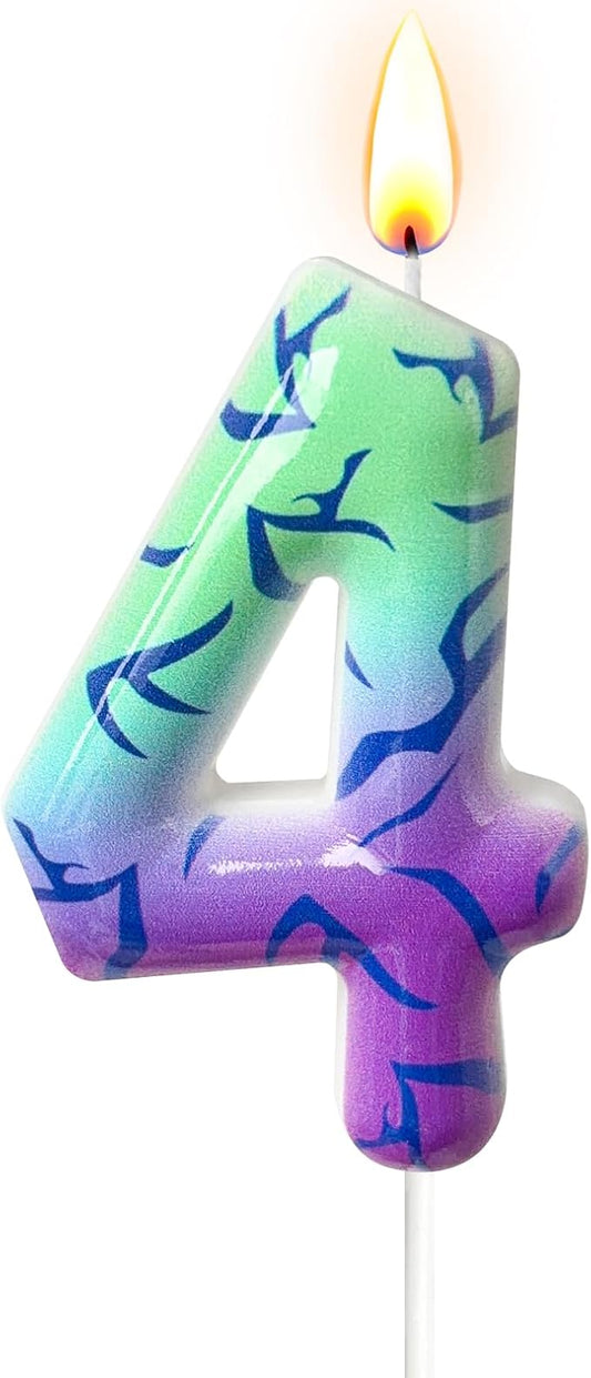 Number 4 Birthday Candle for Cake – Purple Green Gradient Number Candle with Mystic Rune Pattern, Decorative Cake Topper for Anniversary & Celebration