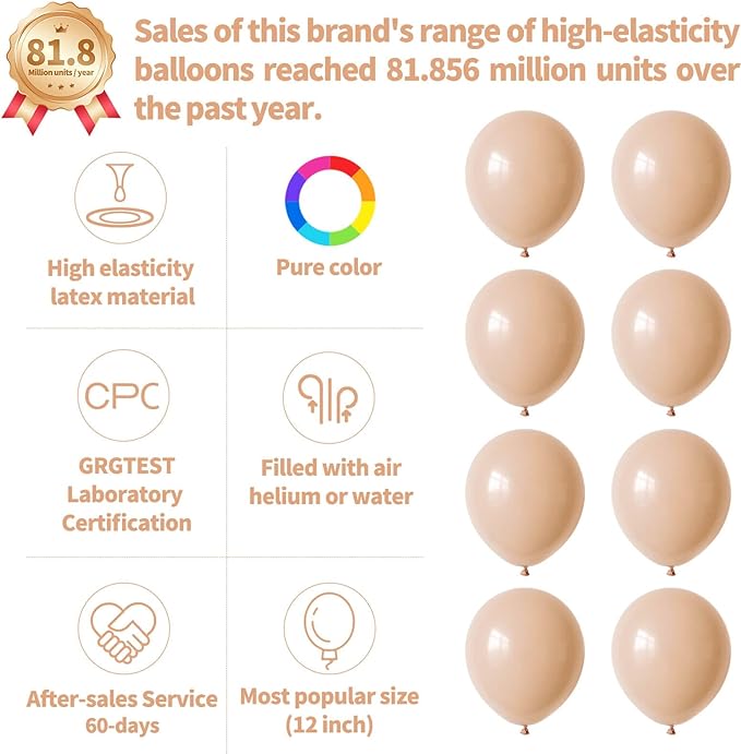110pcs Nude Balloon 12 inch, Beige Latex Balloons for Birthday Party Baby Shower Wedding(with 2 Ribbons).