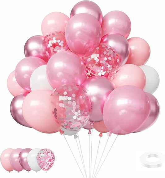 Pink Balloons, 60Pcs Pink and White Balloons, 12in Light Pink Latex Balloons for Girls Baby Shower Birthday Wedding Bridal Shower Decorations