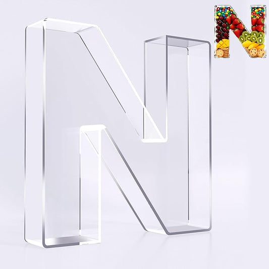 Ledido 10’’ Acrylic Letter Charcuterie Board Box, Reusable Fillable Serving Tray for Candy Cake Fruit Snack, Easy-Clean Acrylic Charcuterie Tray for Birthday Anniversary Party Decorations, Letter N