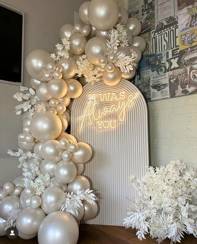 Pearl White Balloons Set, 60PCS Double Stuffed Pearl Balloons, 12 Inch Ivory Sand White Latex Transparent Clear Balloon Helium for Birthday Wedding Engagement Bridal Baby Shower Party Decorations