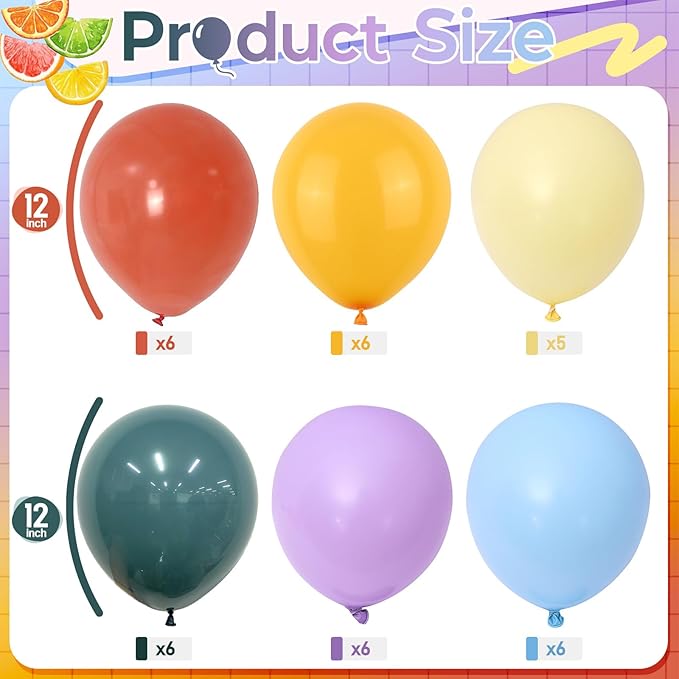 Boho Rainbow Balloon, Retro Dusty Baby Blue Orange Dark Light Yellow Pastel Lavendar Mutilcolor Balloon Assorted Colorful Muted Balloons for Kids Birthday Baby Shower Summer Safari Party Decorations