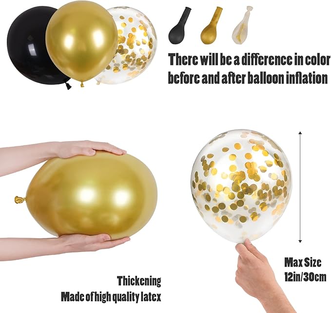 CANREVEL 120pcs Black and Gold Balloons Confetti Metallic Black Gold Latex Balloons Garland kit for Birthday Graduation Wedding Anniversaries Bachelorette Party Decorations