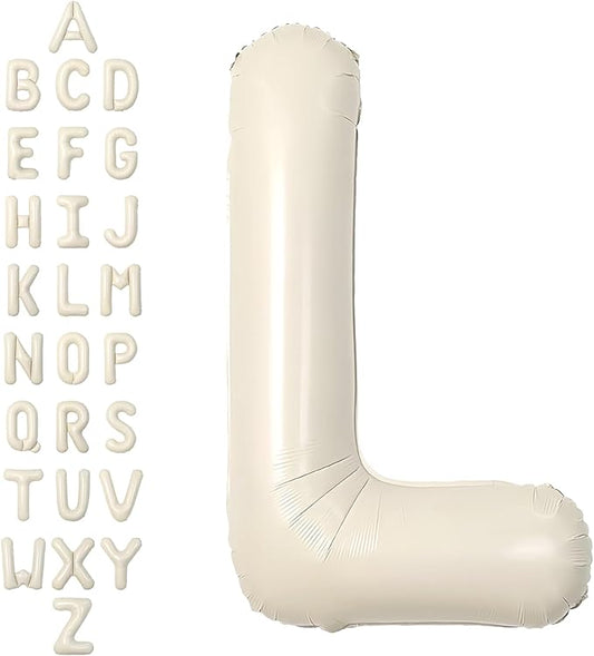 SUWEN 40 Inch Cream Large L Letter Balloons Big Foil Helium Letter Balloons A-Z Jumbo Mylar Happy Birthday Party Decorations for Girl Anniversary Party Supplies