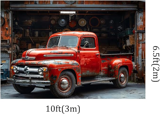 Kate 10x6.5ft Vintage Old Scrapped Pickup Trucks Photography Backdrops Car Repair Shop Photo Backgrounds Boy Birthday Party Background Video