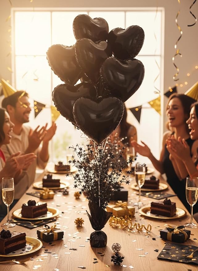 6 Pack Metallic Foil Spray Centerpiece Stars for Wedding, Birthday, Anniversary, Christmas Table Decor, Holiday Festival Baby Shower Graduation Mantle Party Decorations (Black SF)