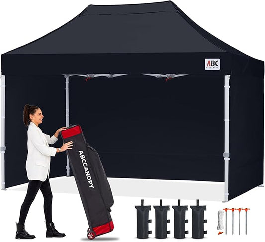 ABCCANOPY Easy Pop Up Canopy Tent with Sidewalls 10x15 Commercial -Series,Black