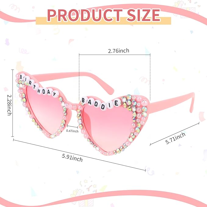 CIEHER Birthday Glasses for Women Girls Rhinestones Birthday Sunglasses Birthday Accessories Party Favors