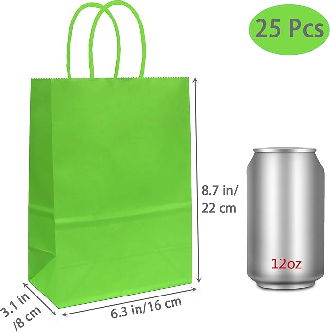 ADIDO EVA 25 PCS Light Green Gift Bags Small Paper Bags with Handles for Party Favor (8.2 x 6 x 3.1 in, Light Green)
