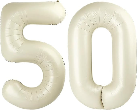 40 Inch Balloon 50 Numbers, Foil 40 Inch Cream 50th Birthday Party Decoration for Men & Women, Big Number Balloons Party Supplies for Engagement Wedding Anniversary