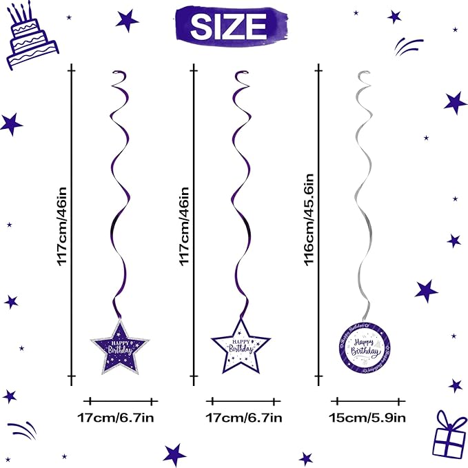 Happy 80th Birthday Purple & Silver Glitter Swirls Streamers Party Decorations - 15 Pcs 80th Birthday Hanging Swirls Streamers Kit,Cheers to Eighty Years Old Bday Party Sign.