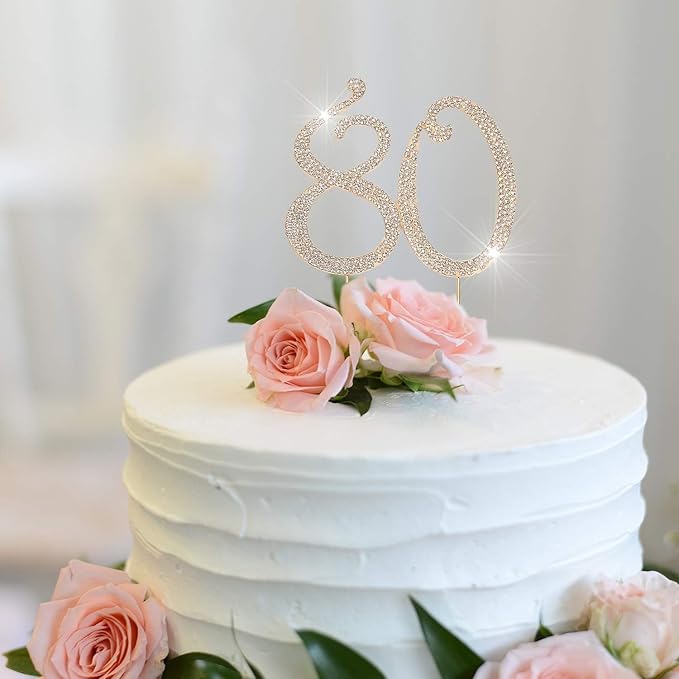 Bling Crystal Rhinestone 80 Birthday Cake Topper - Best Keepsake | 80th Party Decorations Gold
