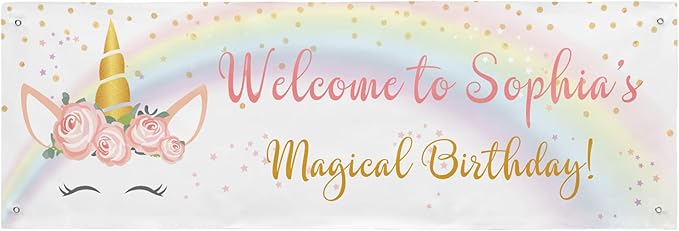 Let's Make Memories Personalized Unicorn Birthday Banner - Happy Birthday Banner for Kids - Custom Party Decorations - Indoor/Outdoor Vinyl - Any Name - Unicorn Party Decor - 6ft