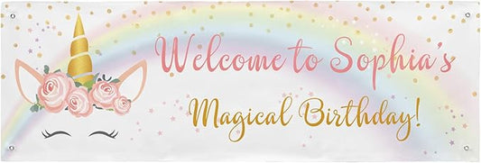 Let's Make Memories Personalized Unicorn Birthday Banner - Happy Birthday Banner for Kids - Custom Party Decorations - Indoor/Outdoor Vinyl - Any Name - Unicorn Party Decor - 6ft