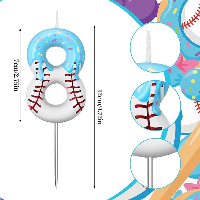 Conelist Ice Cream Drip Baseball Birthday Candle Number 8, Baseball Ice Cream Drip Birthday Cake Topper Candle Number 8 for Cake Sport Teams Theme Anniversary Celebration Party Decoration Favor Supply