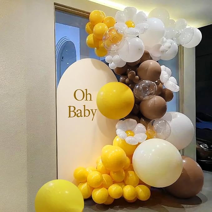 MEBAY Yellow Brown White Balloon Garland Arch Kit, 155Pcs Latex Balloons Different Size 18 12 10 5 inch for Birthday Wedding Party Baby Shower Bridal Shower Decoration