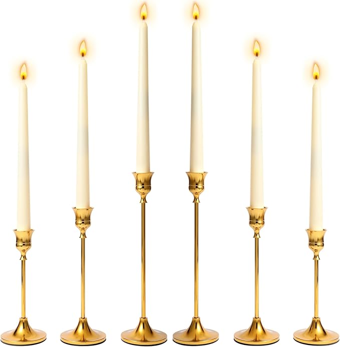Xinhongfei 6-Piece Gold Candlestick Holder Set - Vintage-Modern Table Centerpiece for Weddings, Mantels, Home Decor Taper Candle Stands & Housewarming Gift
