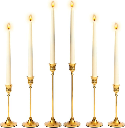 Xinhongfei 6-Piece Gold Candlestick Holder Set - Vintage-Modern Table Centerpiece for Weddings, Mantels, Home Decor Taper Candle Stands & Housewarming Gift