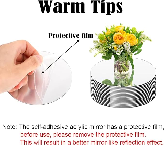 8PCS Round Mirror Centerpieces for Tables Decorations, 2MM 10inch Acrylic Circle Mirror Centerpieces Mirror Trays Candle Plate for Wedding Birthday Baby Shower Party Table Decorations