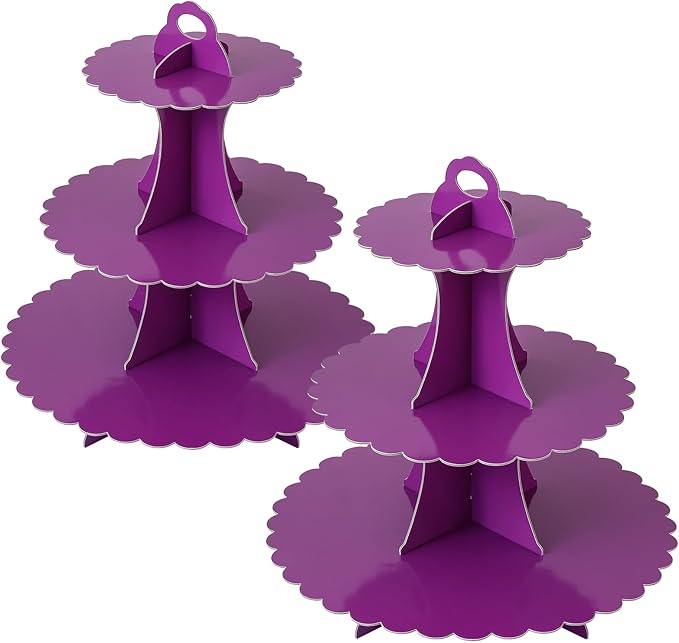 Soleebee 3-Tier Cupcake Stand, Cardboard Cupcake Tower, Dessert Cup Cake Stand Tower for Birthday Wedding Party Decoration, Cupcake Tier Stand 2 Set (Purple)