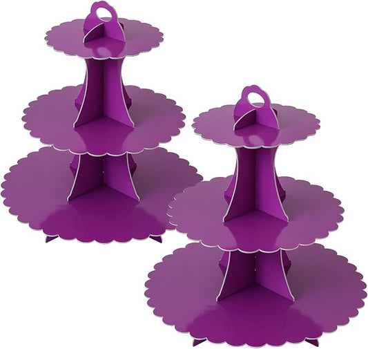 Soleebee 3-Tier Cupcake Stand, Cardboard Cupcake Tower, Dessert Cup Cake Stand Tower for Birthday Wedding Party Decoration, Cupcake Tier Stand 2 Set (Purple)
