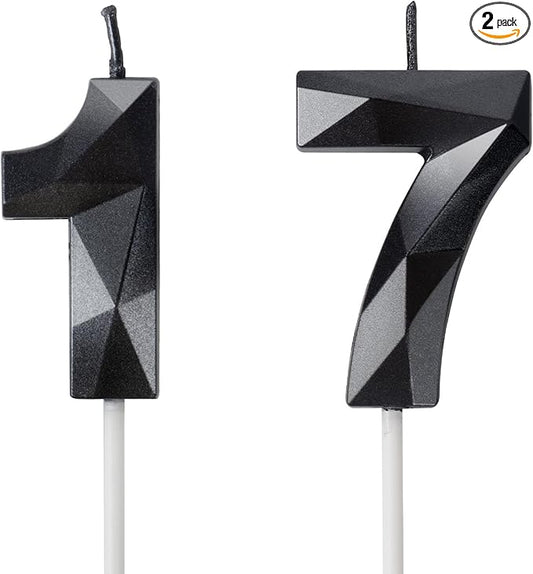 Number 17 Candles,17th Birthday Candles,Black Happy Birthday Candle for Cake,3D Design Cake Topper Decorations for Boy Men Pet Birthday Party Wedding Anniversary Celebration Supplies