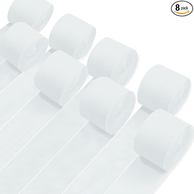 8 Rolls Crepe Paper Streamers, White Streamers Party Decorations for Baby Shower Bridal Shower Wedding Party Birthday Christmas