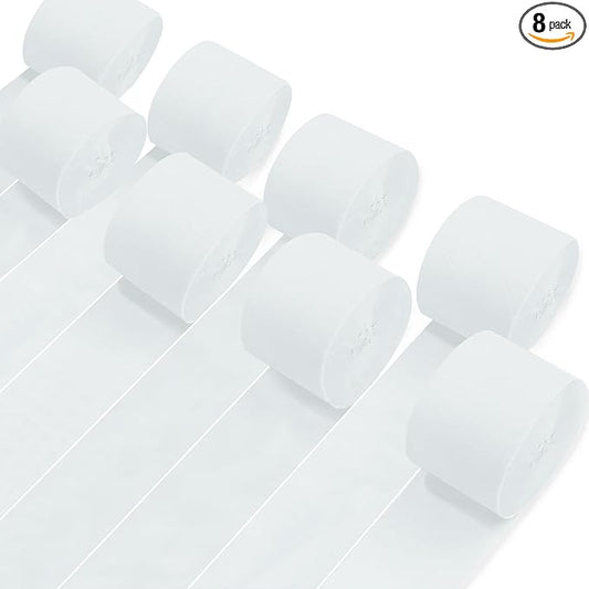 8 Rolls Crepe Paper Streamers, White Streamers Party Decorations for Baby Shower Bridal Shower Wedding Party Birthday Christmas