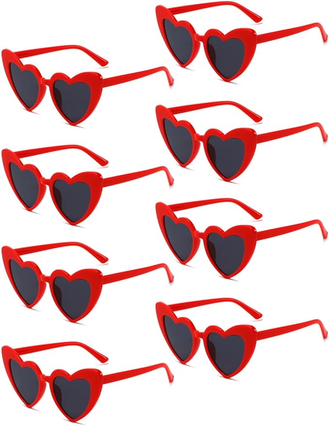8 Pack Heart Sunglasses Vintage Cat Eye Heart Glasses Retro Bachelorette Bride Sunglasses Bulk for Women