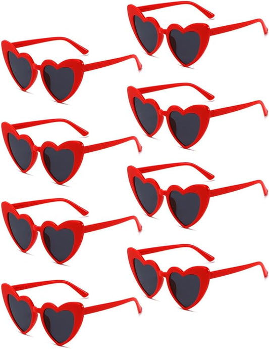 8 Pack Heart Sunglasses Vintage Cat Eye Heart Glasses Retro Bachelorette Bride Sunglasses Bulk for Women
