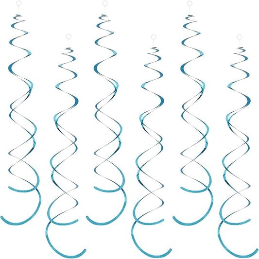 PIGETALE 30 Pieces Iridescent Light Blue Hanging Swirl Decorations Plastic Streamers Foil Swirls Ceiling Decorations Birthday Bachelorette Party Engagement Bridal Shower Baby Shower Graduation Decor