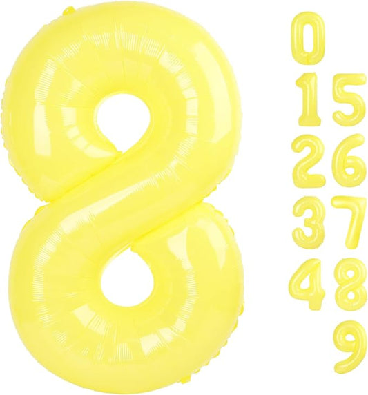 40 Inch Number 8 Balloon, Yellow 8 18 28 80 Birthday Balloons for Men Boys, 8th Birthday Decorations Party Supplies, Wedding, Graduations