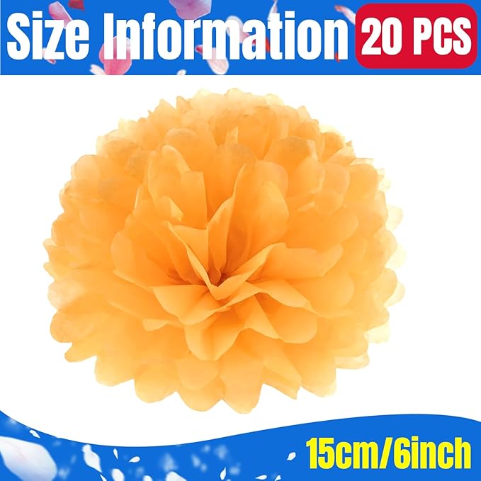 Qimoo 20pcs Orange Tissue Paper Pom Poms Flowers Balls for Party Wedding Decoration