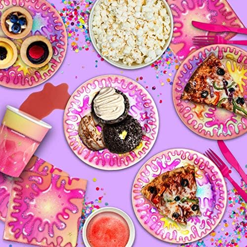 Girl Glitter Slime Making Birthday Party Supplies Set Plates Napkins Cups Tableware Kit for 16